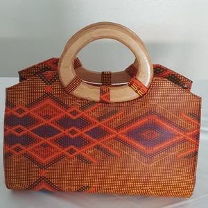 Women Handmade Satchel with Wooden Handle.